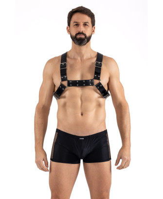 Harnais homme simili cuir avec sangles croisées dans le dos 